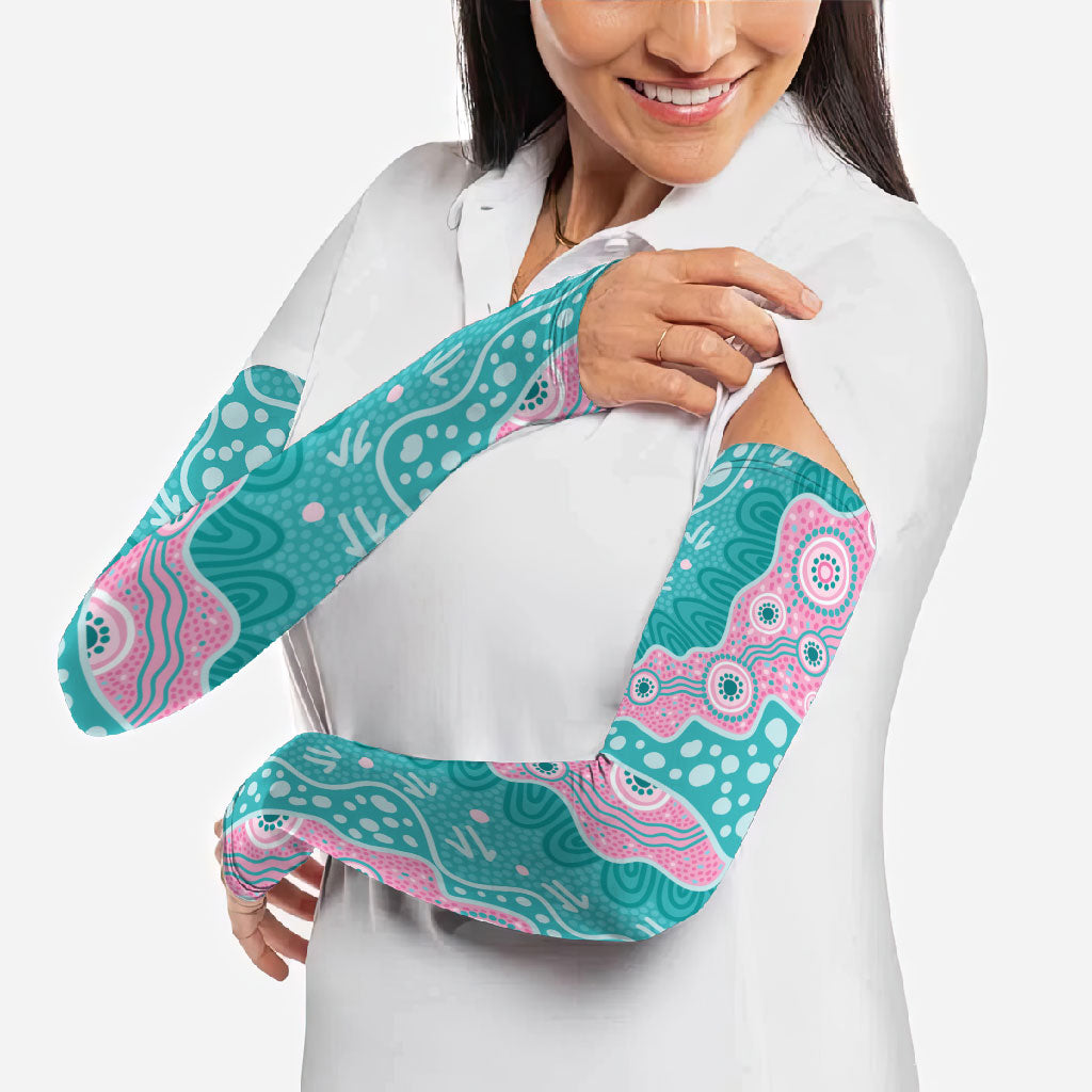 Hereditary Cancer Prevention Australia Indigenous Arm Sleeves Pink and Teal