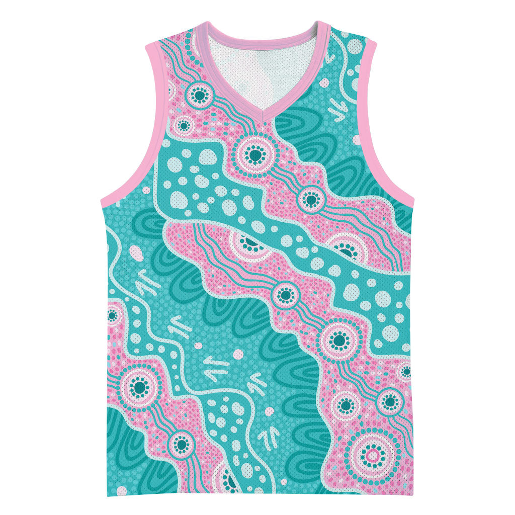 Hereditary Cancer Prevention Australia Indigenous Basketball Jersey Pink and Teal