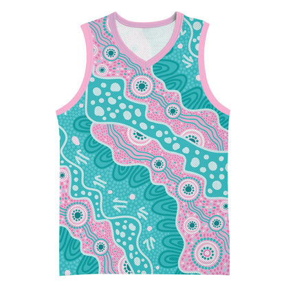 Hereditary Cancer Prevention Australia Indigenous Basketball Jersey Pink and Teal