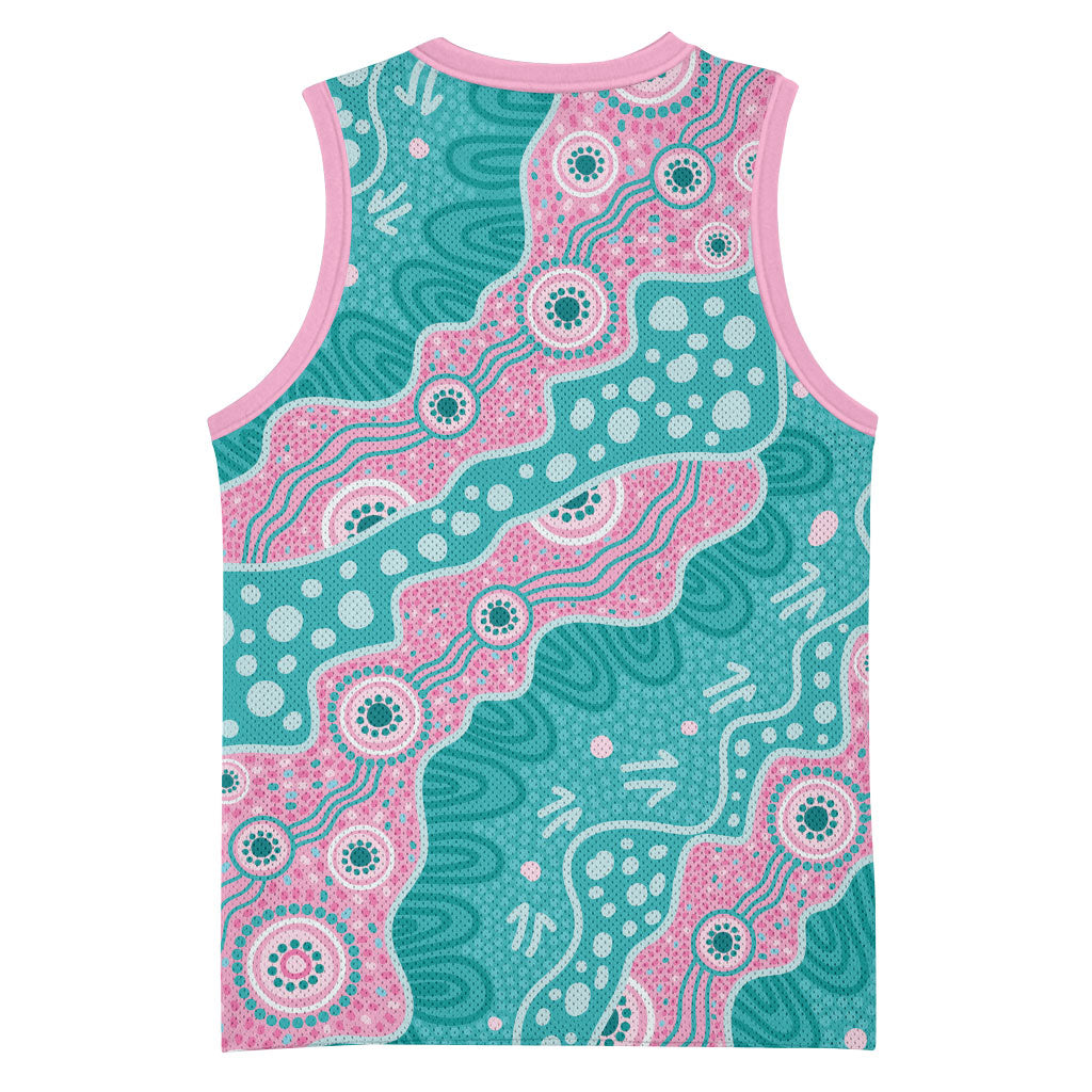 Hereditary Cancer Prevention Australia Indigenous Basketball Jersey Pink and Teal