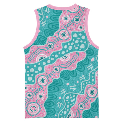 Hereditary Cancer Prevention Australia Indigenous Basketball Jersey Pink and Teal