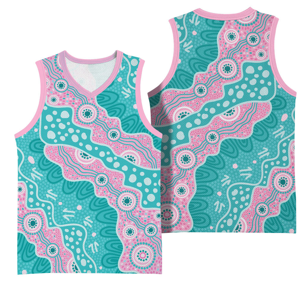 Hereditary Cancer Prevention Australia Indigenous Basketball Jersey Pink and Teal