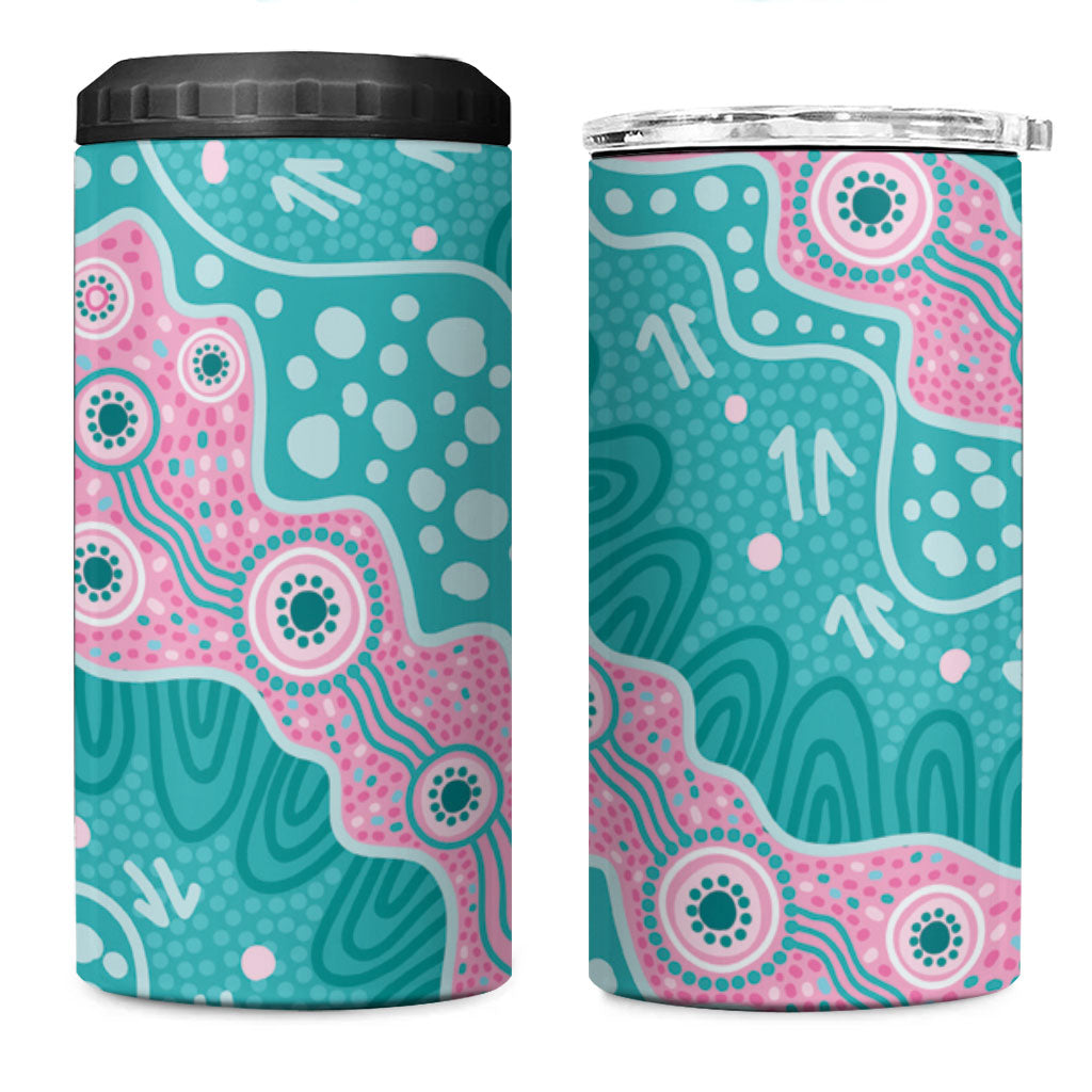 Hereditary Cancer Prevention Australia Indigenous 4 in 1 Can Cooler Tumbler Pink and Teal