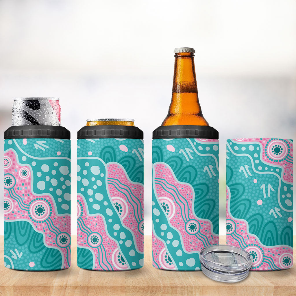 Hereditary Cancer Prevention Australia Indigenous 4 in 1 Can Cooler Tumbler Pink and Teal