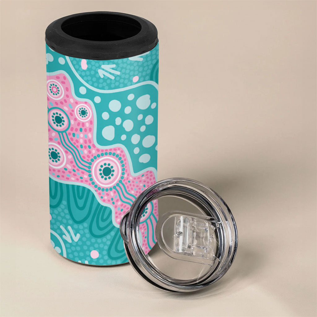 Hereditary Cancer Prevention Australia Indigenous 4 in 1 Can Cooler Tumbler Pink and Teal