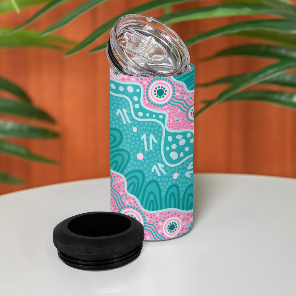 Hereditary Cancer Prevention Australia Indigenous 4 in 1 Can Cooler Tumbler Pink and Teal