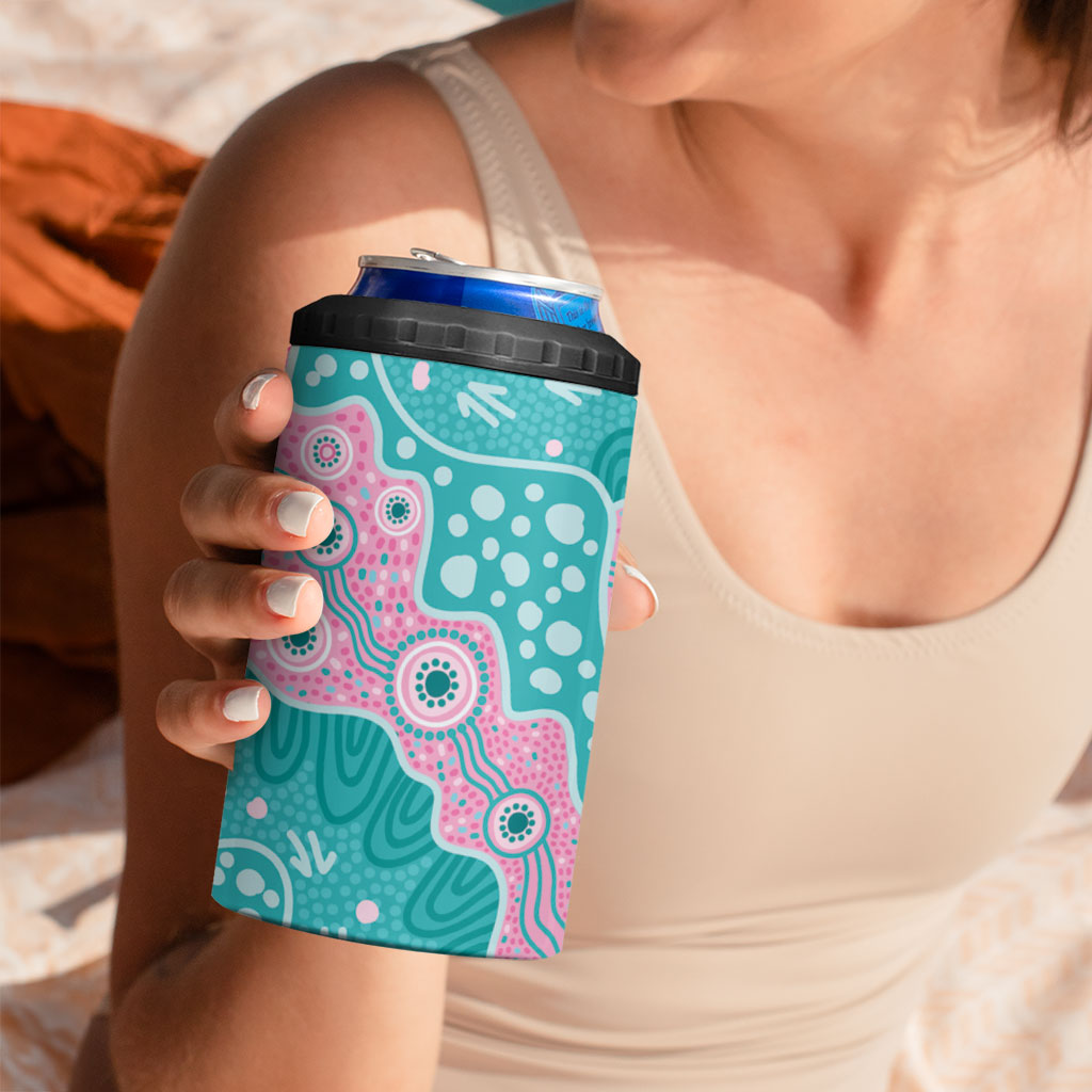 Hereditary Cancer Prevention Australia Indigenous 4 in 1 Can Cooler Tumbler Pink and Teal