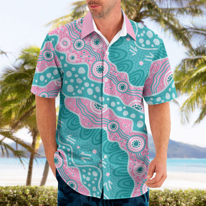 Hereditary Cancer Prevention Australia Indigenous Hawaiian Shirt Pink and Teal