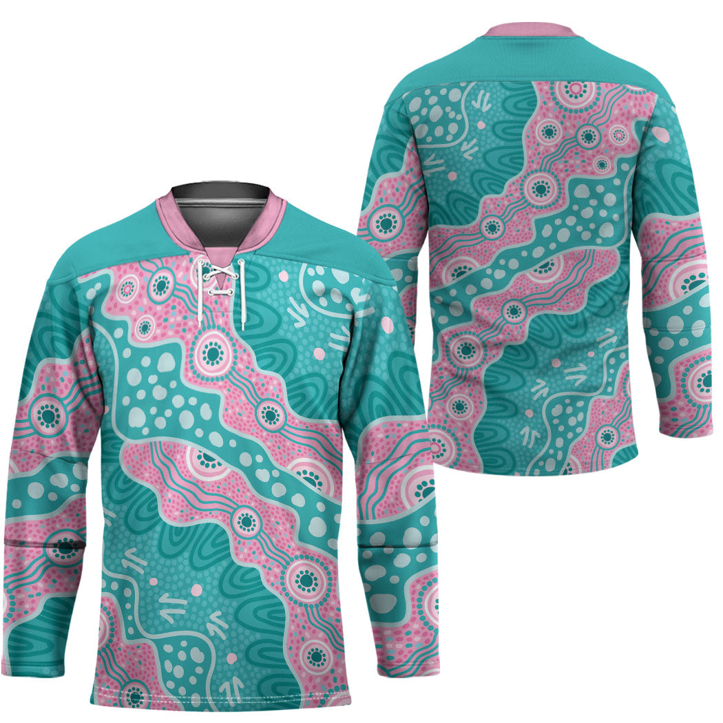Hereditary Cancer Prevention Australia Indigenous Hockey Jersey Pink and Teal