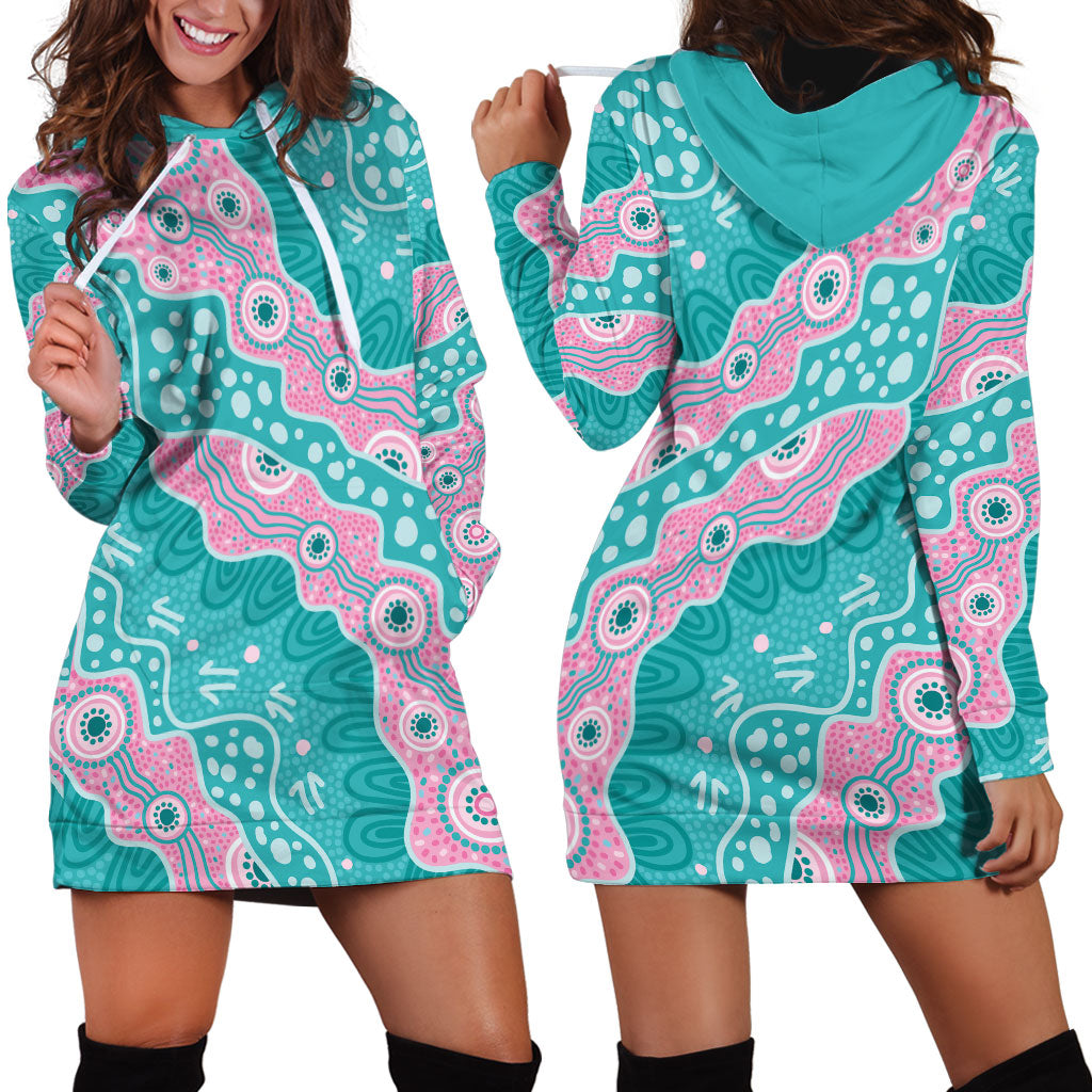 Hereditary Cancer Prevention Australia Indigenous Hoodie Dress Pink and Teal