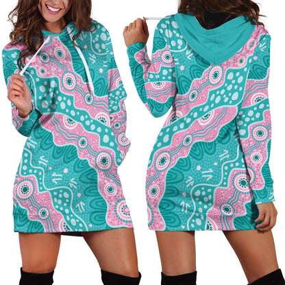 Hereditary Cancer Prevention Australia Indigenous Hoodie Dress Pink and Teal