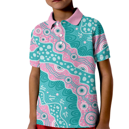 Hereditary Cancer Prevention Australia Indigenous Kid Polo Shirt Pink and Teal