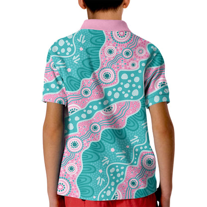 Hereditary Cancer Prevention Australia Indigenous Kid Polo Shirt Pink and Teal