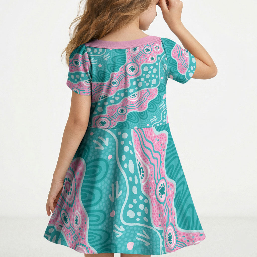 Hereditary Cancer Prevention Australia Indigenous Kid Short Sleeve Dress Pink and Teal