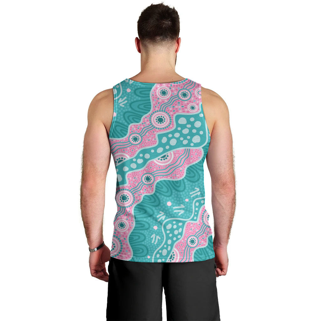 Hereditary Cancer Prevention Australia Indigenous Men Tank Top Pink and Teal
