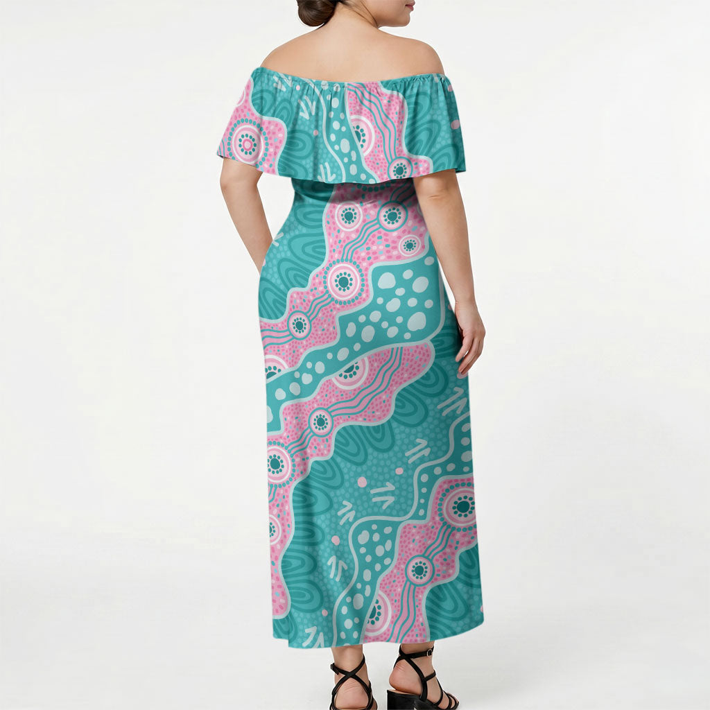Hereditary Cancer Prevention Australia Indigenous Off Shoulder Maxi Dress Pink and Teal