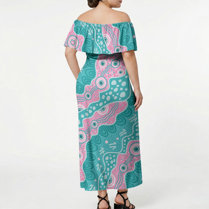 Hereditary Cancer Prevention Australia Indigenous Off Shoulder Maxi Dress Pink and Teal