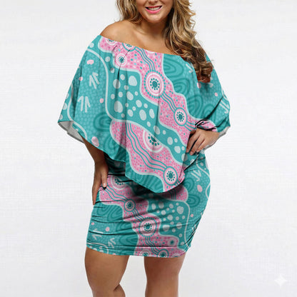 Hereditary Cancer Prevention Australia Indigenous Off Shoulder Short Dress Pink and Teal