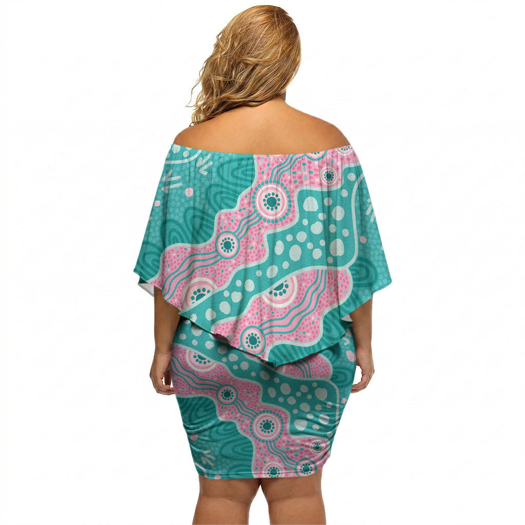 Hereditary Cancer Prevention Australia Indigenous Off Shoulder Short Dress Pink and Teal