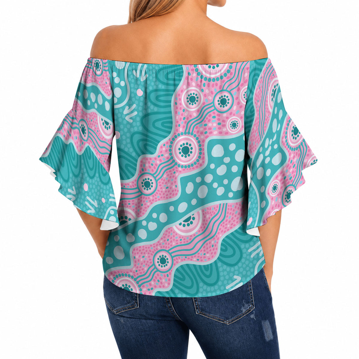 Hereditary Cancer Prevention Australia Indigenous Off Shoulder Wrap Waist Top Pink and Teal