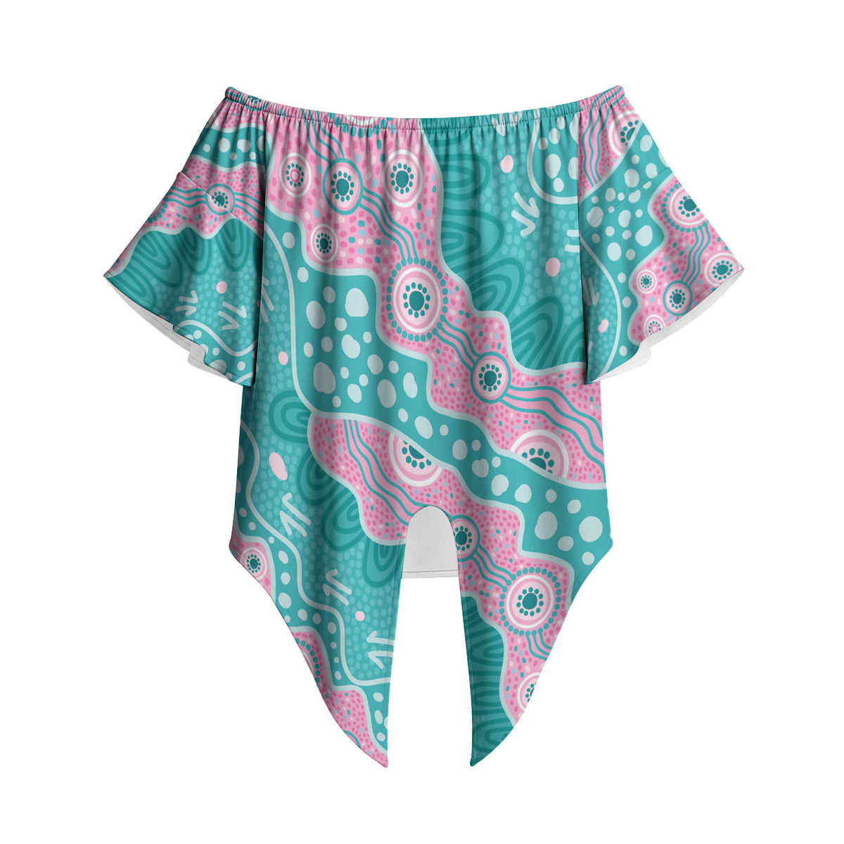 Hereditary Cancer Prevention Australia Indigenous Off Shoulder Wrap Waist Top Pink and Teal