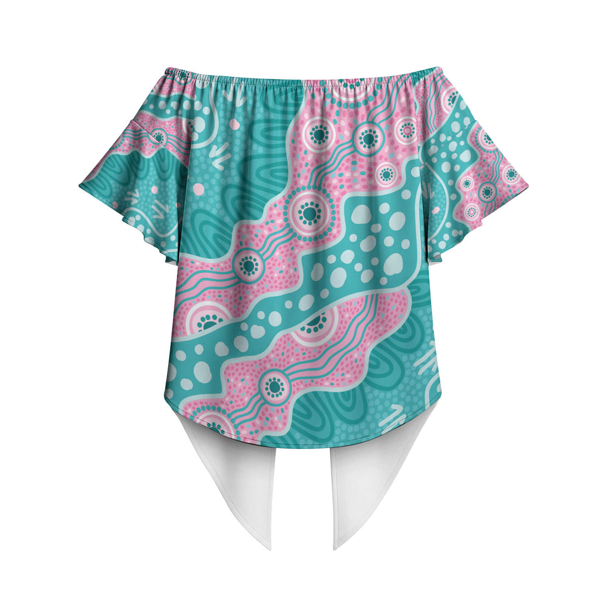 Hereditary Cancer Prevention Australia Indigenous Off Shoulder Wrap Waist Top Pink and Teal