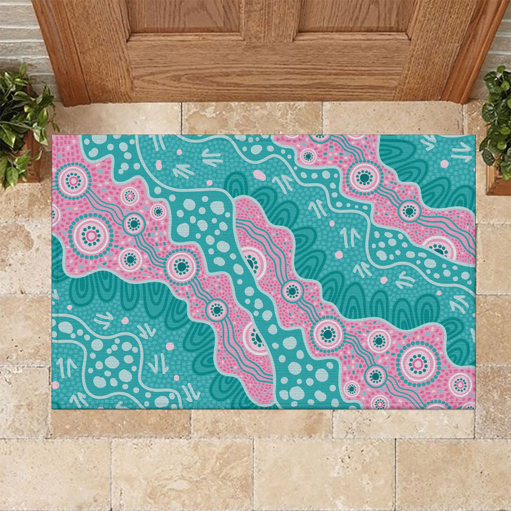 Hereditary Cancer Prevention Australia Indigenous Rubber Doormat Pink and Teal