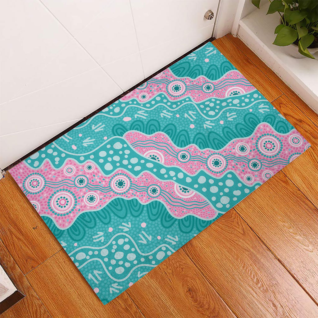 Hereditary Cancer Prevention Australia Indigenous Rubber Doormat Pink and Teal