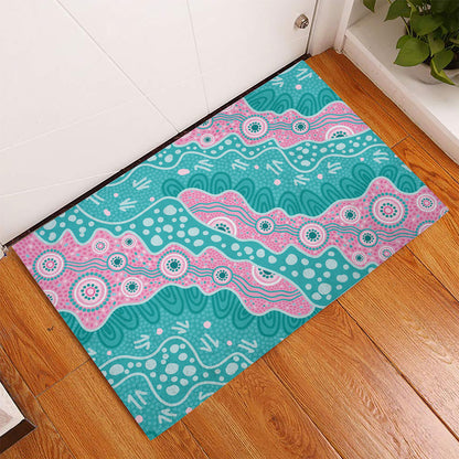 Hereditary Cancer Prevention Australia Indigenous Rubber Doormat Pink and Teal