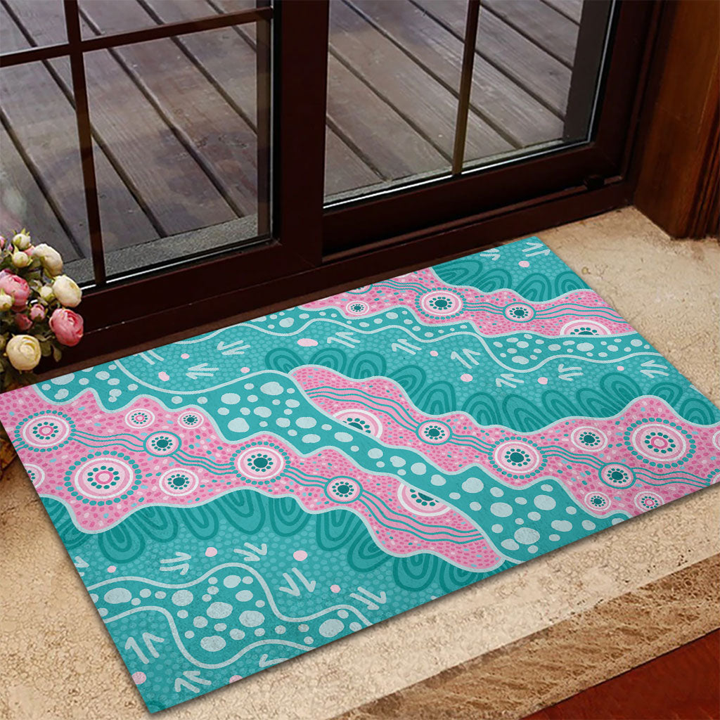 Hereditary Cancer Prevention Australia Indigenous Rubber Doormat Pink and Teal