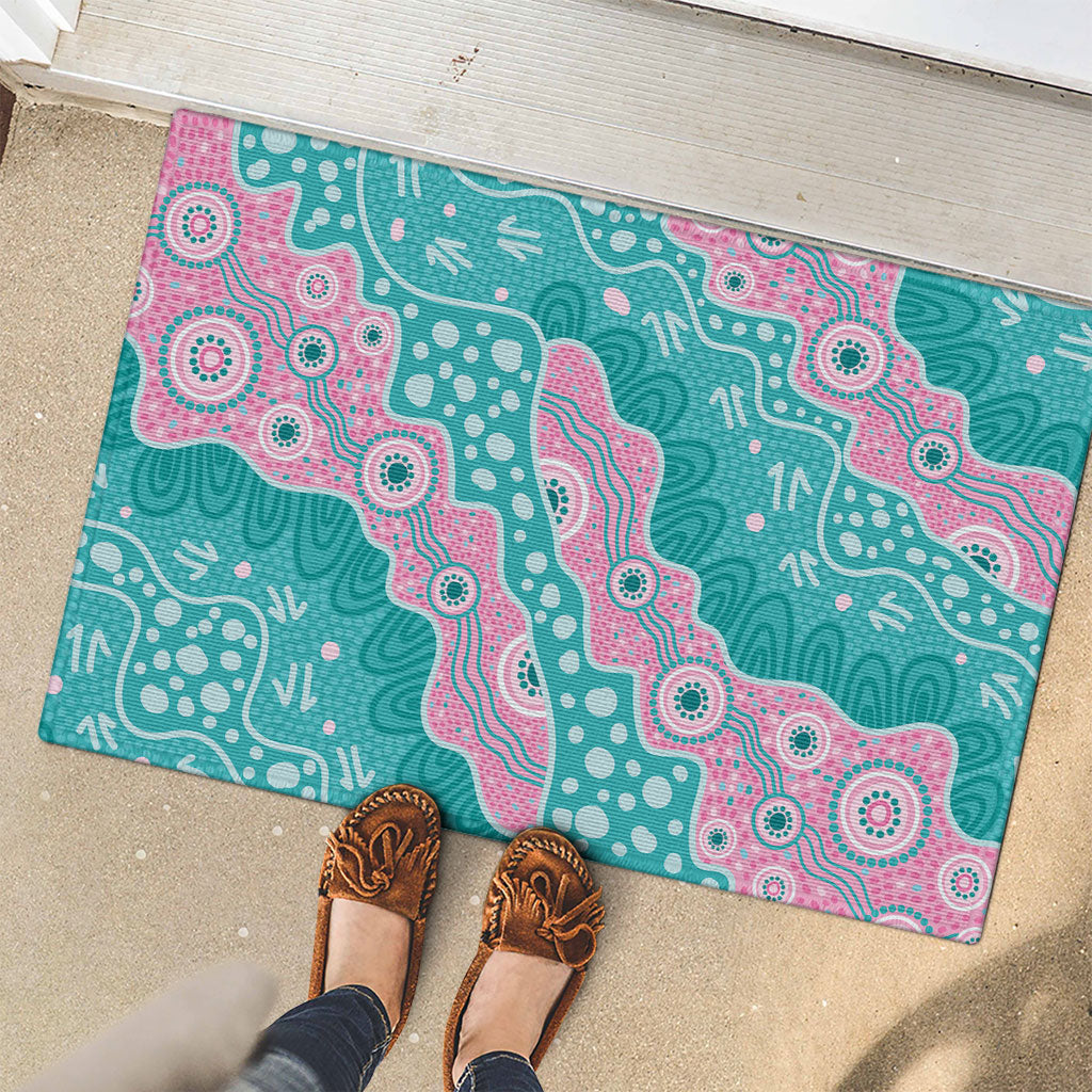 Hereditary Cancer Prevention Australia Indigenous Rubber Doormat Pink and Teal