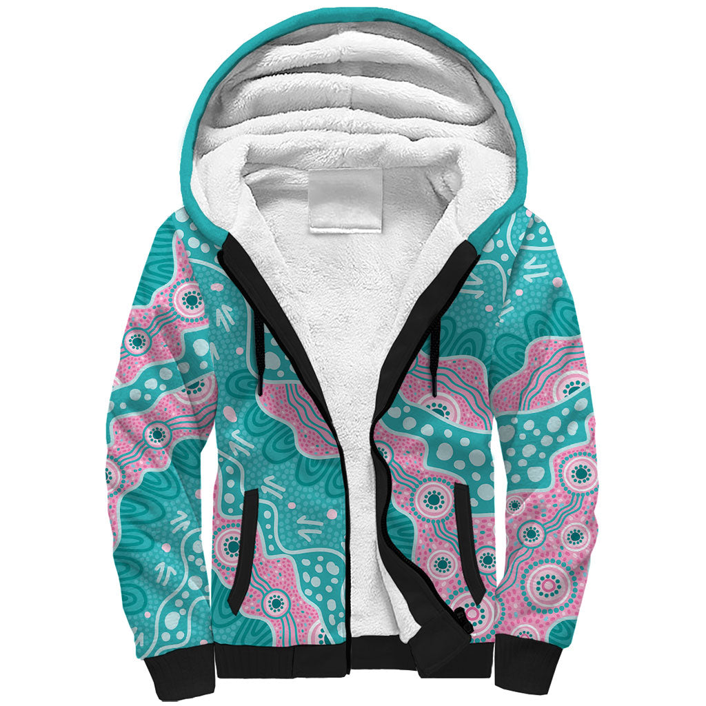 Hereditary Cancer Prevention Australia Indigenous Sherpa Hoodie Pink and Teal