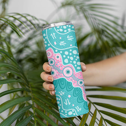 Hereditary Cancer Prevention Australia Indigenous Skinny Tumbler Pink and Teal