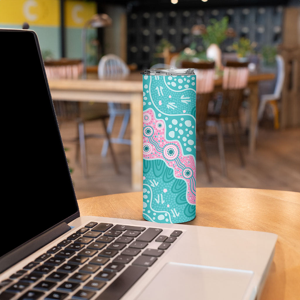 Hereditary Cancer Prevention Australia Indigenous Skinny Tumbler Pink and Teal