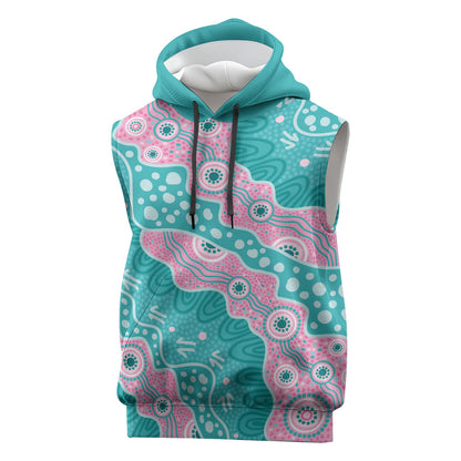 Hereditary Cancer Prevention Australia Indigenous Sleeveless Hoodie Pink and Teal