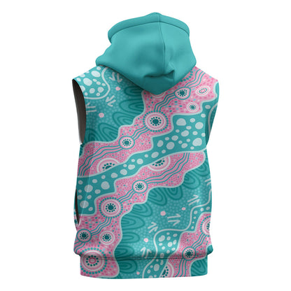 Hereditary Cancer Prevention Australia Indigenous Sleeveless Hoodie Pink and Teal