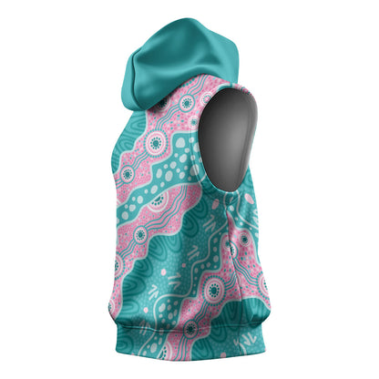 Hereditary Cancer Prevention Australia Indigenous Sleeveless Hoodie Pink and Teal