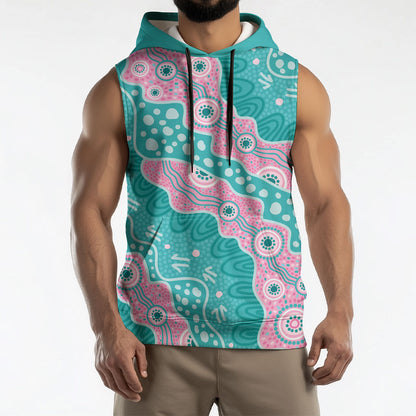 Hereditary Cancer Prevention Australia Indigenous Sleeveless Hoodie Pink and Teal