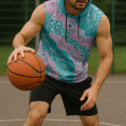 Hereditary Cancer Prevention Australia Indigenous Sleeveless Hoodie Pink and Teal