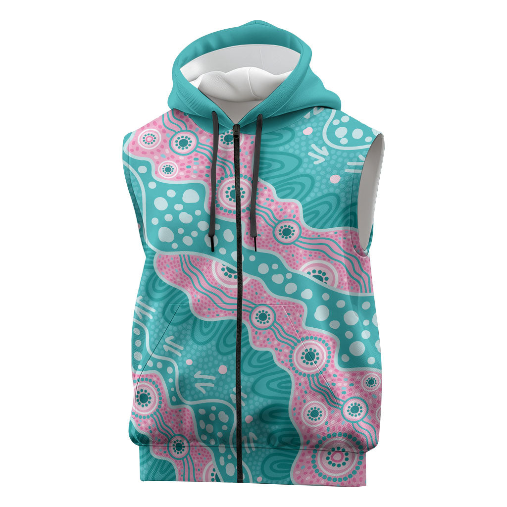 Hereditary Cancer Prevention Australia Indigenous Sleeveless Zip Hoodie Pink and Teal