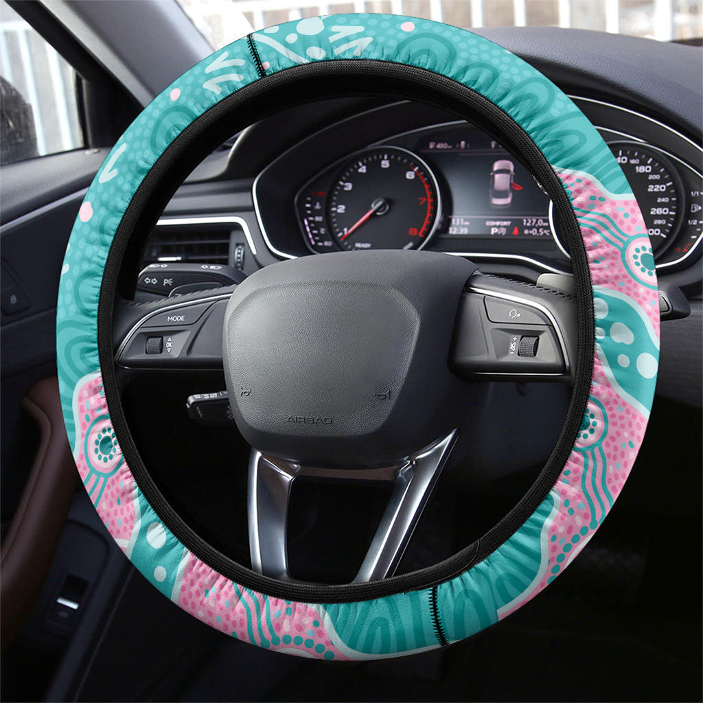 Hereditary Cancer Prevention Australia Indigenous Steering Wheel Cover Pink and Teal