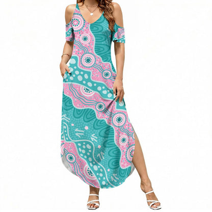 Hereditary Cancer Prevention Australia Indigenous Summer Maxi Dress Pink and Teal