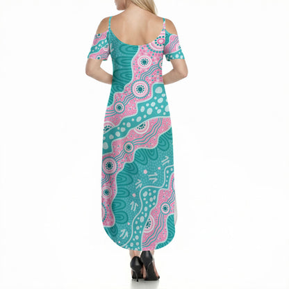 Hereditary Cancer Prevention Australia Indigenous Summer Maxi Dress Pink and Teal