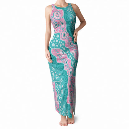 Hereditary Cancer Prevention Australia Indigenous Tank Maxi Dress Pink and Teal