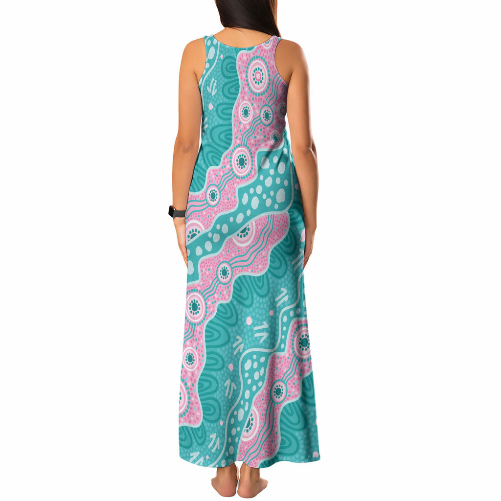 Hereditary Cancer Prevention Australia Indigenous Tank Maxi Dress Pink and Teal