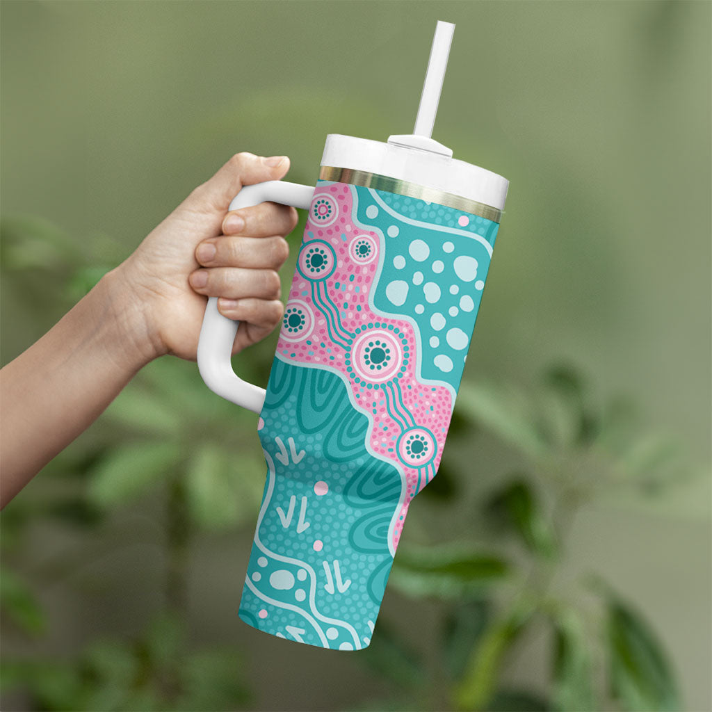 Hereditary Cancer Prevention Australia Indigenous Tumbler With Handle Pink and Teal