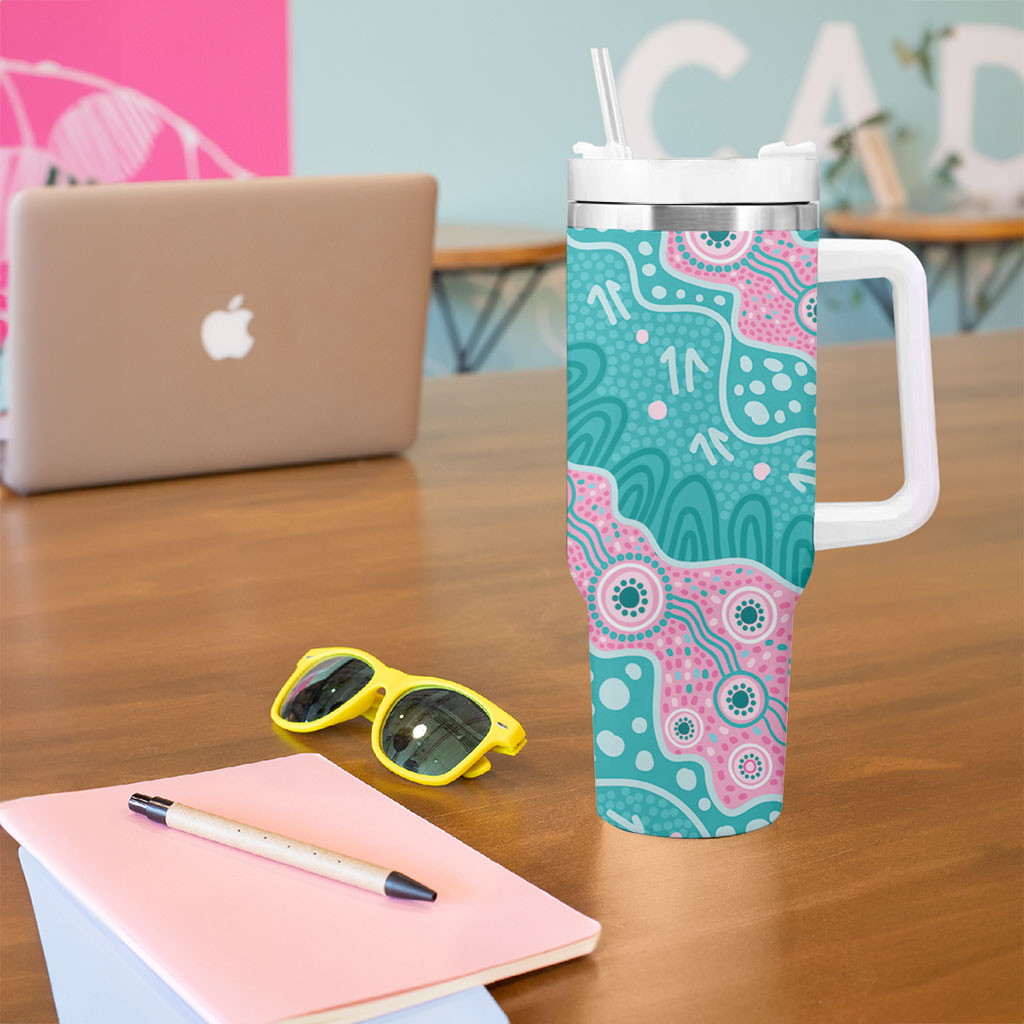 Hereditary Cancer Prevention Australia Indigenous Tumbler With Handle Pink and Teal