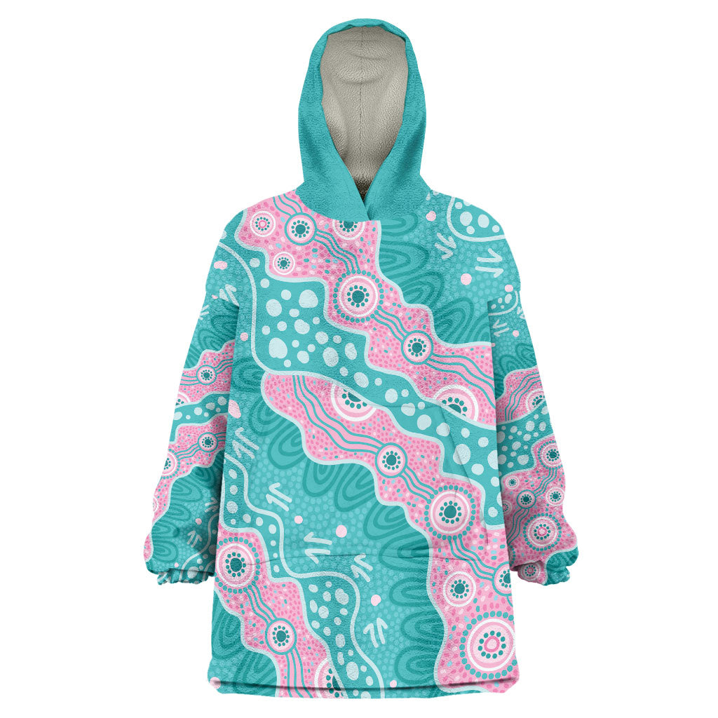 Hereditary Cancer Prevention Australia Indigenous Wearable Blanket Hoodie Pink and Teal