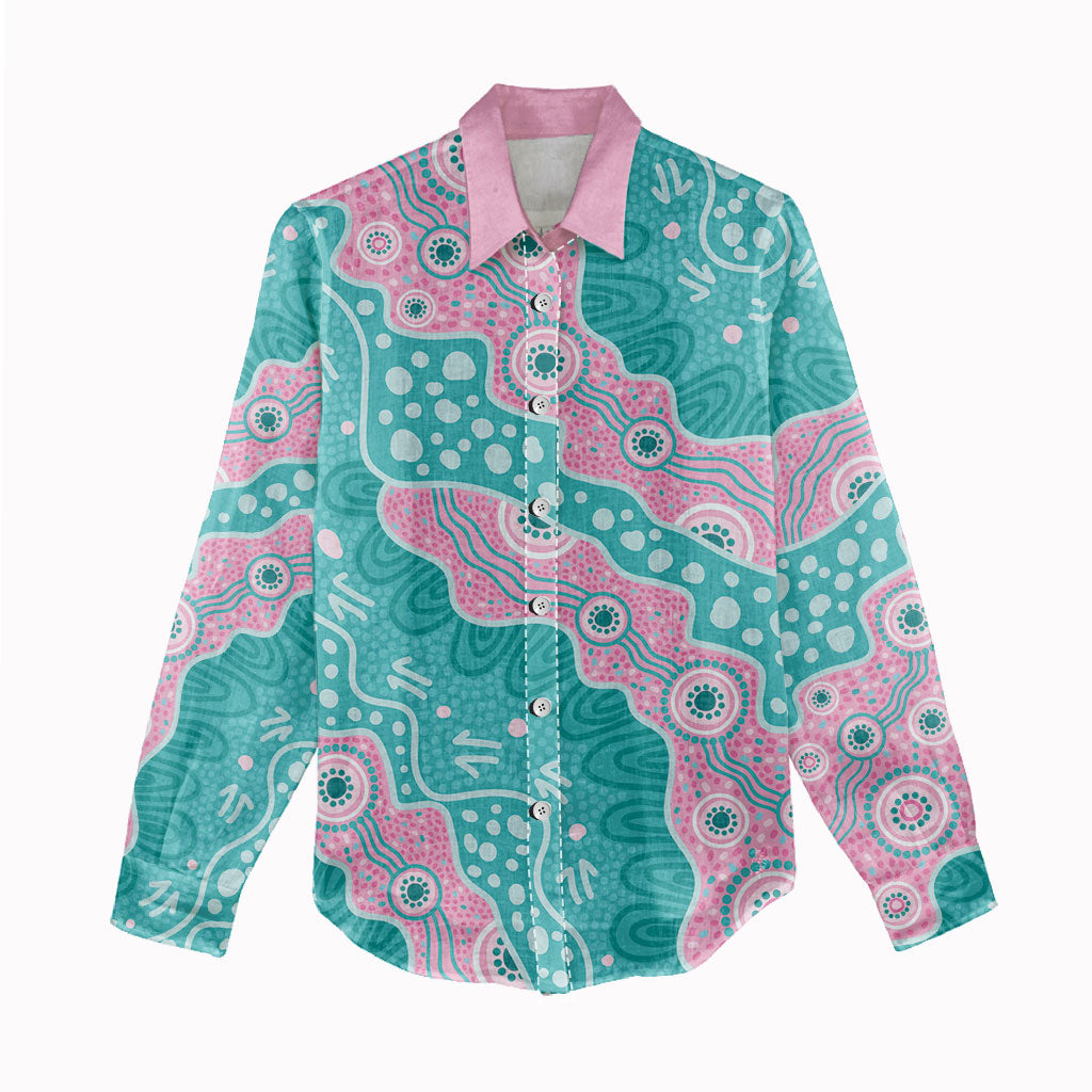 Hereditary Cancer Prevention Australia Indigenous Women Casual Shirt Pink and Teal