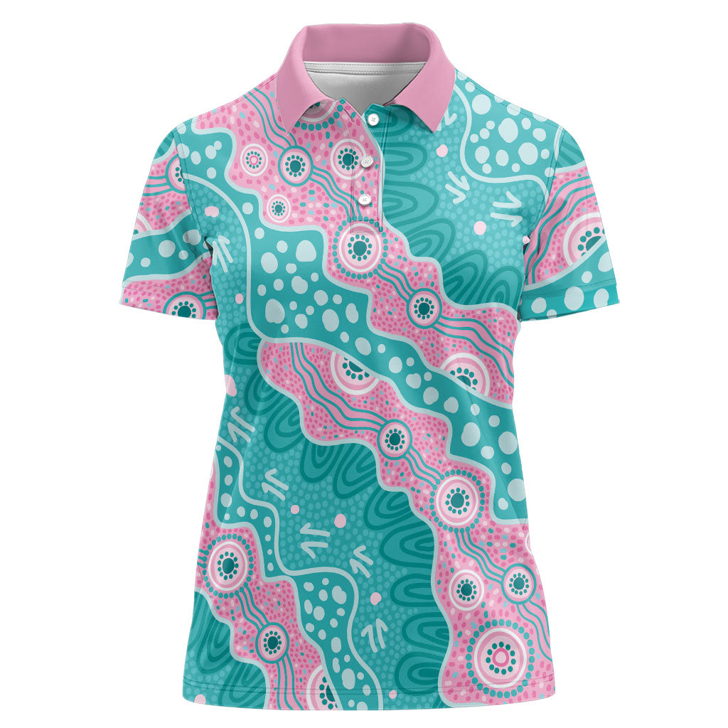 Hereditary Cancer Prevention Australia Indigenous Women Polo Shirt Pink and Teal